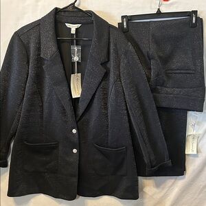 Cato Contour Fit Black Sparkle Blazer with Decorative Buttons